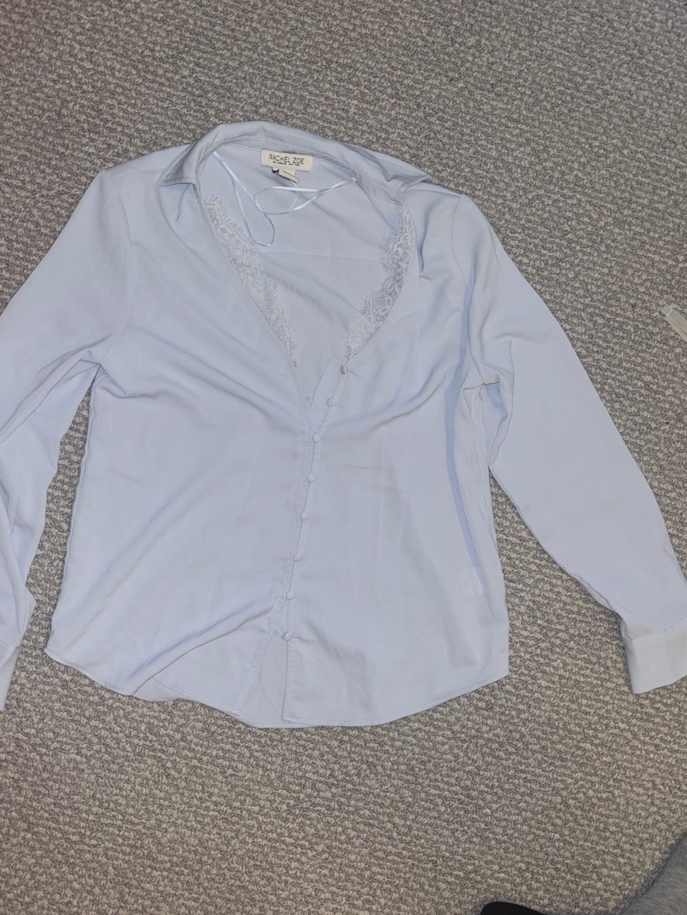 Light Blue Lace-Trim Button-Up blouse - women